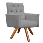 Poltrona Decorativa Nina Capitonê Base Giratória Suede Cinza