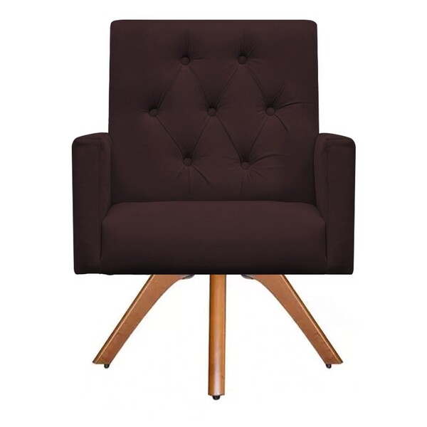 Poltrona Decorativa Nina Capitonê Base Giratória Suede Marrom
