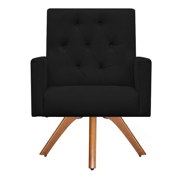 Poltrona Decorativa Nina Capitonê Base Giratória Suede Preto