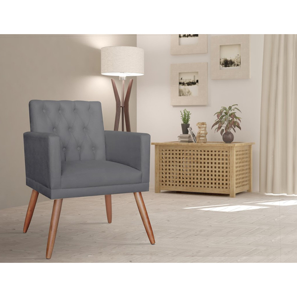 Poltrona Decorativa Nina Capitonê Cinza Vallisa Decor