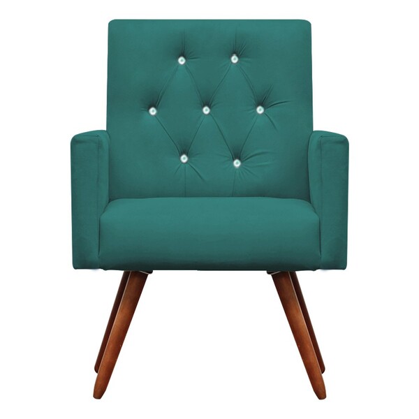 Poltrona Decorativa Nina Capitonê Suede Azul Turquesa Com Str