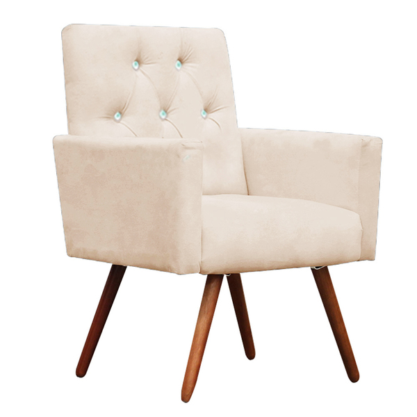 Poltrona Decorativa Nina Capitonê Suede Bege Com Strass - Dom