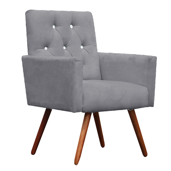 Poltrona Decorativa Nina Capitonê Suede Cinza Com Strass - Do