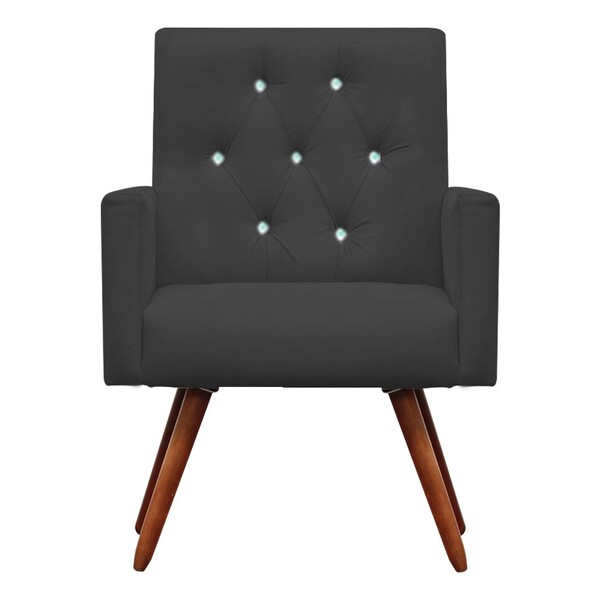 Poltrona Decorativa Nina Capitonê Suede Grafite Com Strass -