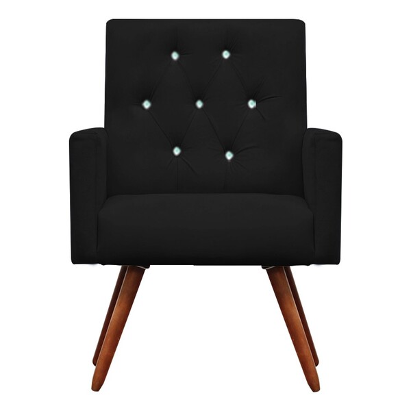 Poltrona Decorativa Nina Capitonê Suede Preto Com Strass - Do