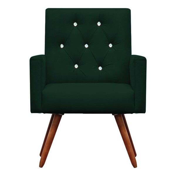 Poltrona Decorativa Nina Capitonê Suede Verde Com Strass - Do