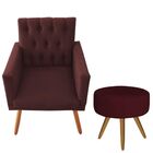 Poltrona Decorativa Nina Captone E Puff Redondo Bordô - Bela