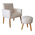 Poltrona Decorativa Nina Com Puff Bege Para Escritório