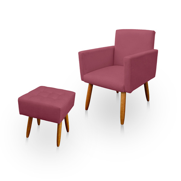 Poltrona Decorativa Nina Com Puff New Para Sala E Quarto Sued