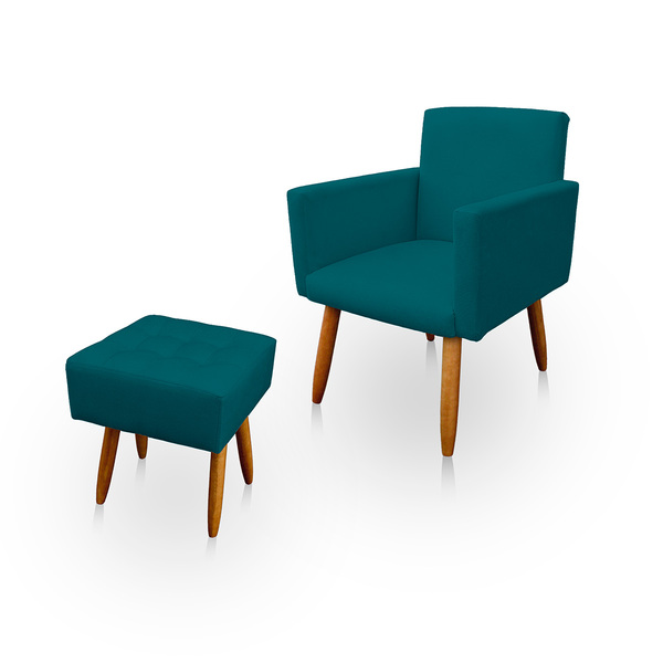 Poltrona Decorativa Nina Com Puff New Para Sala E Quarto Sued