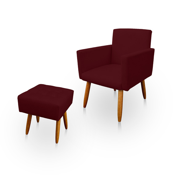 Poltrona Decorativa Nina Com Puff New Para Sala E Quarto Sued