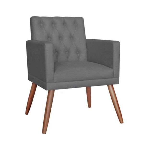 Poltrona Decorativa Nina Luxo Com Capitonê Suede Cinza