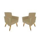Poltrona Decorativa Nina Pés Palitos Kit Com 2 Suede Bege Cla