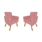 Poltrona Decorativa Nina Pés Palitos Kit Com 2 Suede Rosa - F