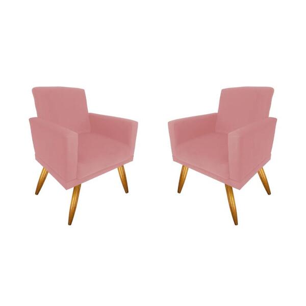 Poltrona Decorativa Nina Pés Palitos Kit Com 2 Suede Rosa - F