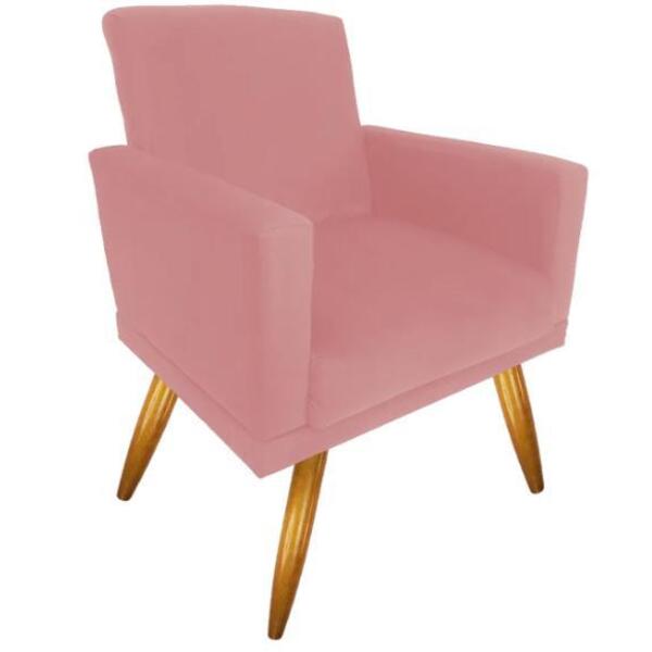 Poltrona Decorativa Nina Pés Palitos Suede Rosa - Fdecor