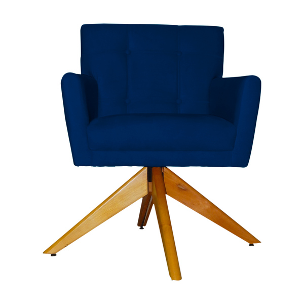 Poltrona Decorativa Onix Pés Giratório De Madeira Suede Azul