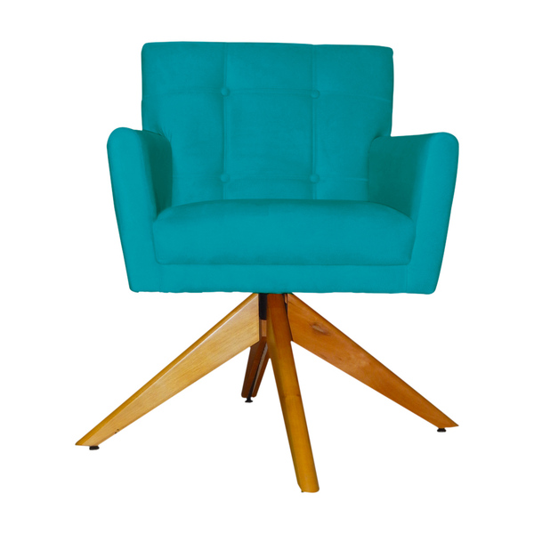 Poltrona Decorativa Onix Pés Giratório De Madeira Suede Azul