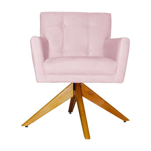 Poltrona Decorativa Onix Pés Giratório De Madeira Suede Rosa