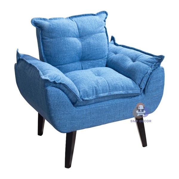 Poltrona Decorativa Opala  Azul Linho Smf Decor