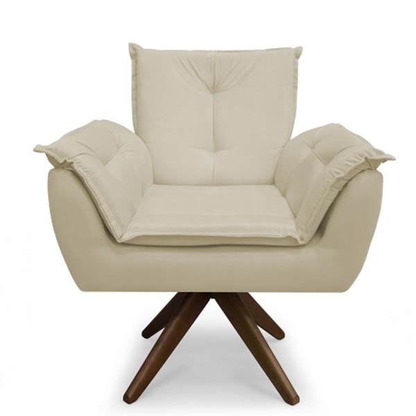 Poltrona Decorativa Opala Base Giratória Suede Bege - Meulard