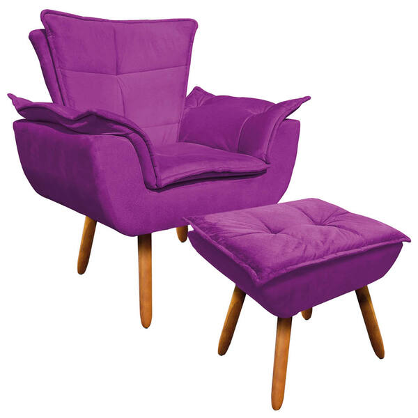 Poltrona Decorativa Opala Com Puff Opala Suede Roxo – D'rossi