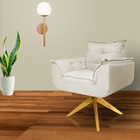 Poltrona Decorativa Opala Pés Giratório De Madeira Suede Bege