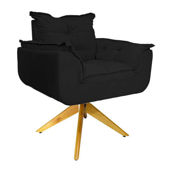Poltrona Decorativa Opala Pés Giratório De Madeira Suede Pret