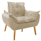 Poltrona Decorativa Opala Premium Com Puff Suede Bege