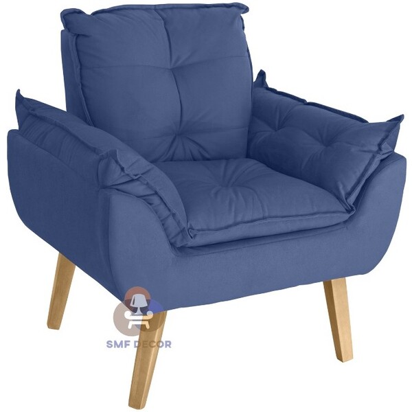 Poltrona Decorativa Opala Suede Azul Marinho Smf Decor