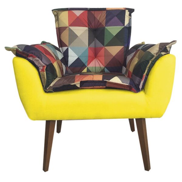 Poltrona Decorativa Opalla Composê Estampa Triangulo Suede Am