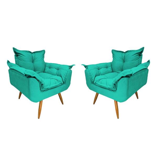 Poltrona Decorativa Opalla Kit Com 2 Suede Turquesa - Fdecor