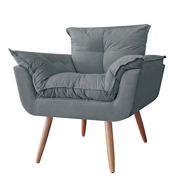Poltrona Decorativa Opalla Pés Palito Suede  Cinza - Ds Estof