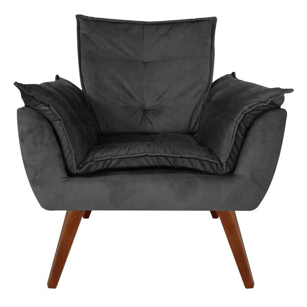 Poltrona Decorativa Opalla Suede Grafite - Dominic Decor
