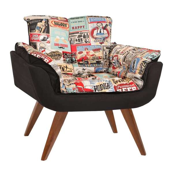 Poltrona Decorativa Opalla Suede Preto