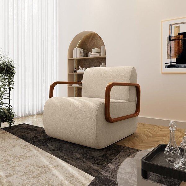 Poltrona Decorativa Orgânica Com Braço Em Madeira Caicos Espr