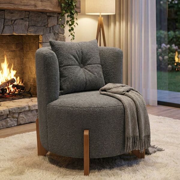 Poltrona Decorativa Orgânica Curva Luna Boucle Chumbo - Monta