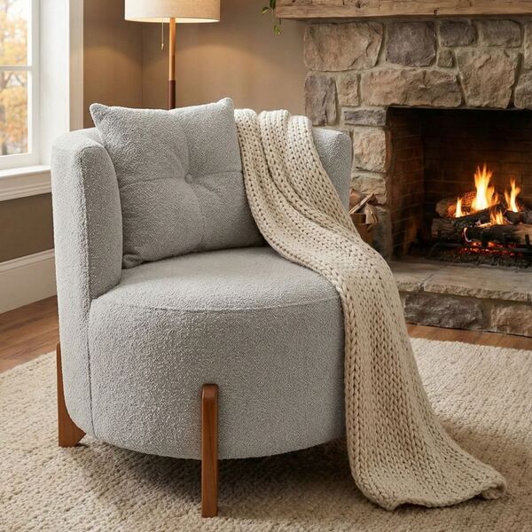 Poltrona Decorativa Orgânica Curva Luna Boucle Cinza Claro -