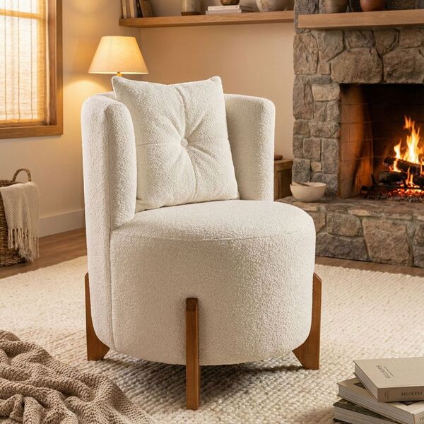 Poltrona Decorativa Orgânica Curva Luna Boucle Off White - Mo