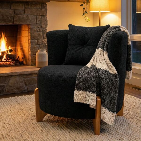 Poltrona Decorativa Orgânica Curva Luna Boucle Preto - Montan