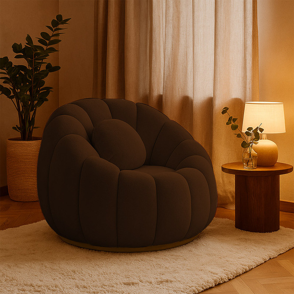 Poltrona Decorativa Orgânica Giratória Cloud Bouclê Marrom E0