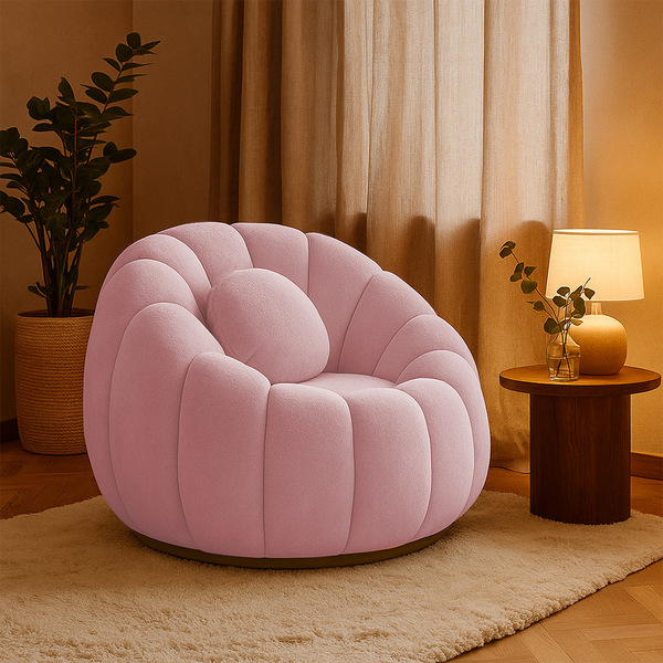 Poltrona Decorativa Orgânica Giratória Cloud Bouclê Rosê E03