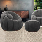 Poltrona Decorativa Orgânica Giratória Com Puff Cloud Bouclê