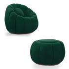 Poltrona Decorativa Orgânica Giratória Com Puff Cloud Bouclê