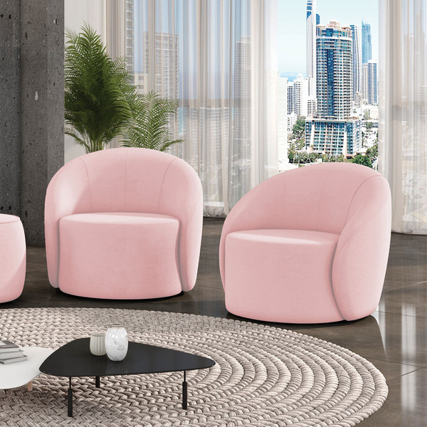 Poltrona Decorativa Orgânica Giratória Kit 2 Lua Suede Rosa B