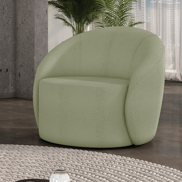 Poltrona Decorativa Orgânica Giratória Lua Bouclê Verde Pista