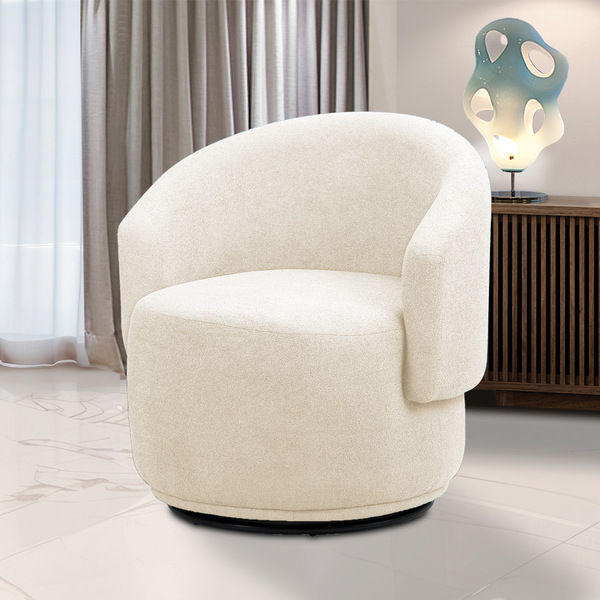 Poltrona Decorativa Orgânica Giratória Névoa Bouclê Bege E03