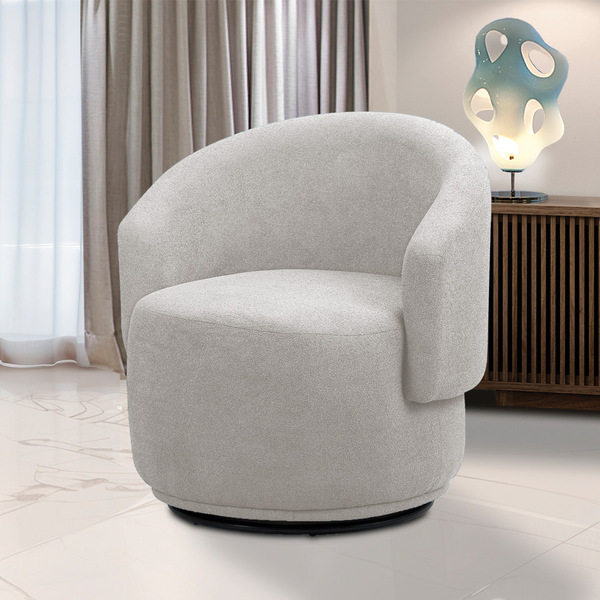 Poltrona Decorativa Orgânica Giratória Névoa Bouclê Cinza Cla