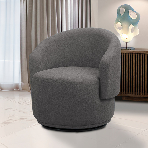 Poltrona Decorativa Orgânica Giratória Névoa Bouclê Cinza Esc