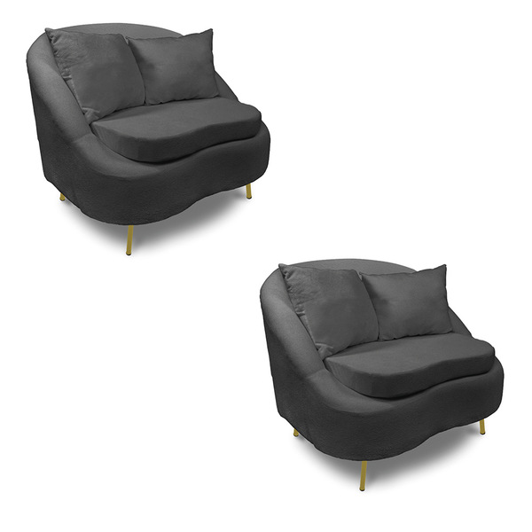 Poltrona Decorativa Orgânica Pé Ferro Dourado Kit 2 Zaya Bouc